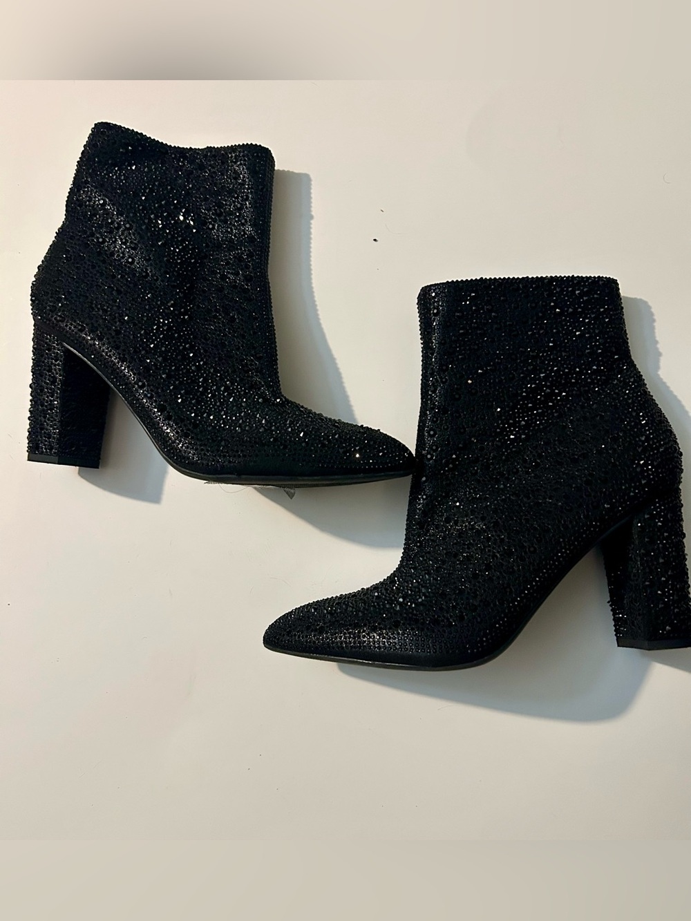 Women's Black Sequin Ankle Boots - Stylish Block Heel